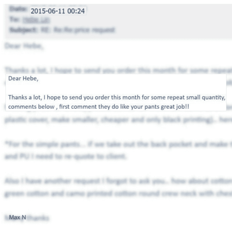 Client email testimonial from 2015
