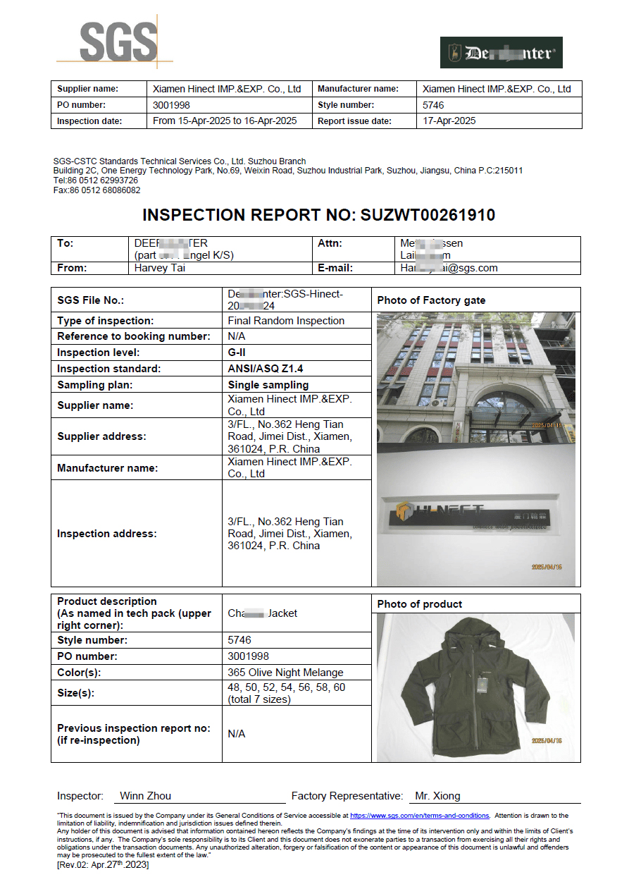 SGS Final Inspection