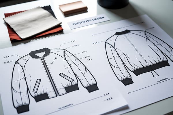 An example of a detailed apparel tech pack showing sketches, measurements, and material callouts